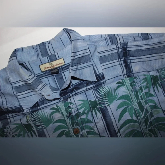 Tommy Bahama 100% Silk Short Sleeve Tropical Palm Tree Button Down Shirt Large - Picture 1 of 12